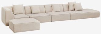 Sklum Sof&aacute; Modular Esquinero De 4 Piezas Con Div&aacute;n Derecho Y Puff Tapizado Cardea Sklum