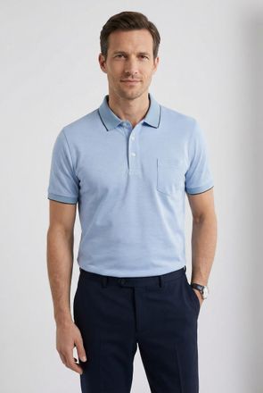 Olymp Poloshirt OLYMP Casual, Herren, Gr. XXL, blau (bleu), Piqu&eacute;, Obermaterial: 100% Baumwolle, Shirts Poloshirt, Two-Tone Piqu&eacute;, Seitenschlitzen im Saum