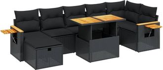 vidaXL Set De Sof&aacute;s De Jard&iacute;n 8 Piezas Y Cojines Rat&aacute;n Sint&eacute;tico Negro Vidaxl