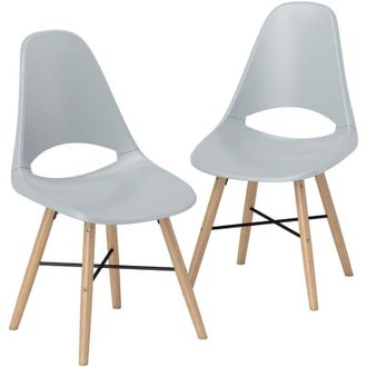 HOMCOM Homcom - Pack De 2 Sillas De Comedor De Pl&aacute;stico Sillas De Cocina Modernas Con Respaldo Curvado Y Patas De Madera De Caucho Gris