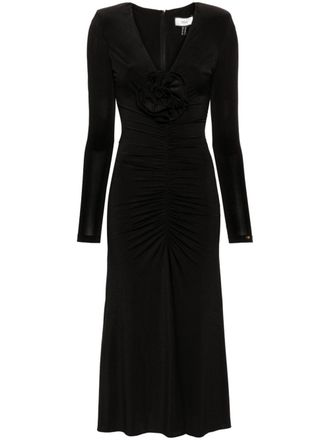 Nissa floral-appliqu&eacute; ruched gown - Black