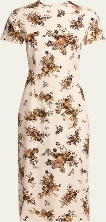 Jil Sander Short-Sleeve Bouquet Viscose Midi Dress