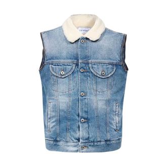 Off-white Vests, female, Blue, Size: XS Denim Vest with Contrast Stitching