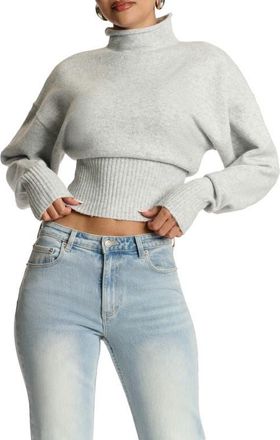 Naked Wardrobe Turtleneck Crop Sweater in Heather Grey at Nordstrom, Size X-Large