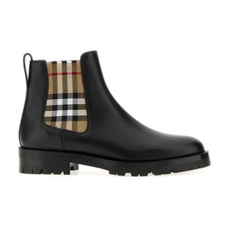 Burberry Chelsea Boots, female, Black, Size: 8 1/2 US Check-Panel Chelsea Boots
