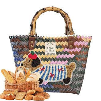 Generic Straw Beach Tote - Woven Summer Beach Bag | Dachshund Waterproof Shopping Bag | Dachshund Beach Shopping Basket Waterproof | Stylish Summer Bag For Tr