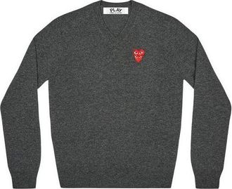 Comme Des Gar&ccedil;ons V-Neck Pullover Red Emblem Grey AZ-N074-051-2
