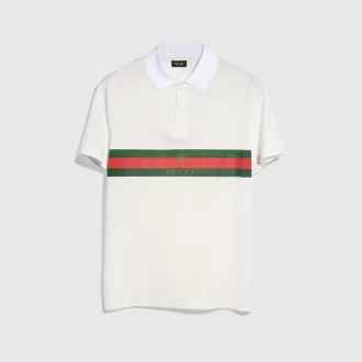 Gucci Cotton Jersey Polo Shirt With Web, Size XXXL, White, Ready-to-wear