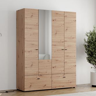 Dmora Armario Grande Spigno: 2 Estantes, 2 Cajones, Barra Para Ropa, 155x208h Cm, Roble Marr&oacute;n Nodo
