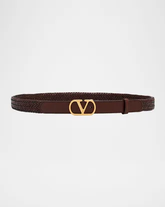 Valentino Garavani VLogo Signature Braided Leather Belt, 25mm