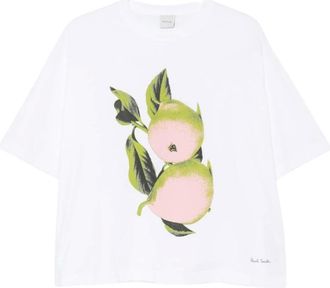 Paul Smith Tops, Dames, Wit, XS, Katoen, In A Row Printed Katoenen T-shirt