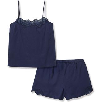 Petite Plume Fleur Cotton Voile Short Pajamas in Navy at Nordstrom, Size X-Large
