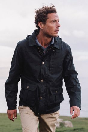 Mountain Warehouse Darlington Mens Hooded Jacket with Detachable Hood Waxed Cotton Windproof Coat Navy - Size X-Small