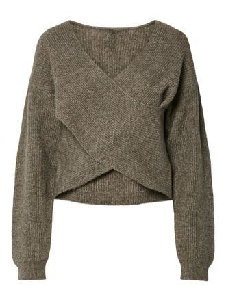 Pieces Wickelpullover PIECES PCSILLY LS REV WRAP KNIT NOOS BC, Damen, Gr. XXL, morel, Strick, Obermaterial: 90% Polyester, 5% Wolle, 5% Elasthan, meliert, un