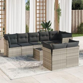 vidaXL Set Muebles Jard&iacute;n 9 Pzas Y Cojines Rat&aacute;n Sint&eacute;tico Gris Claro Vidaxl