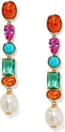 Nadri Frieda Cubic Zirconia & Freshwater Pearl Linear Drop Earrings in Gold at Nordstrom