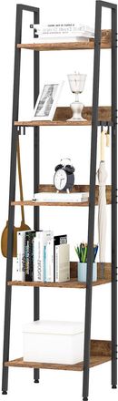 Woltu Woltu - Escalera Estanter&iacute;a Negra De Estilo Industrial Estanter&iacute;a Almacenaje De Madera Y Metal Con 4 Ganchos Extra&iacute;bles Librer&iacute;a De 5 Niveles Para Sal