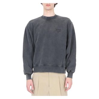 Maison Kitsun&eacute; Sweatshirts, male, Black, Size: XL Felpa girocollo in cotone faded