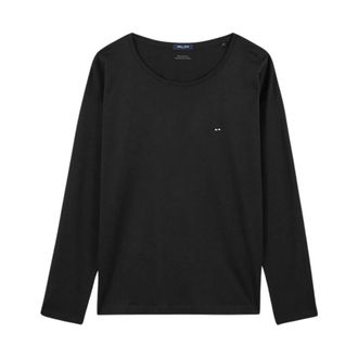Eden Park Lange Mouw Pima Katoenen T-Shirt - Dames - Longsleeves - Zwart - XS - Katoen - Tops