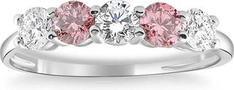 Pompeii3 1 Ct Pink Diamond Five Stone Anniversary Wedding Ring 14k White Gold Lab Grown
