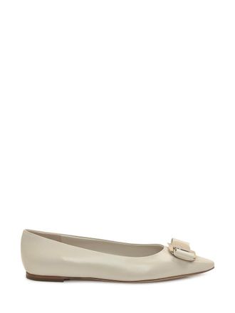 Ferragamo Off White Slip On Ballet Flats