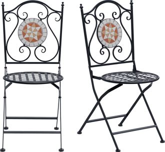 OUTSUNNY Set De 2 Sillas Plegables De Jard&iacute;n Bistro Silla Asiento Mosaico Terraza Metal