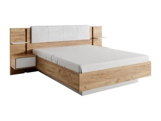 Vente-Unique Cama con mesitas de noche 160 x 200 cm - Con luces LEDs - Color: Natural y blanco - ELYNIA