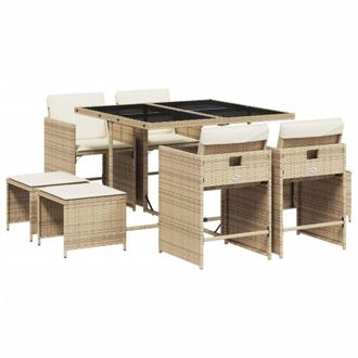 vidaXL Set Comedor De Jard&iacute;n 9 Pzas Con Cojines Rat&aacute;n Sint&eacute;tico Beige Vidaxl