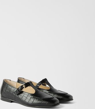 Furla Heritage Loafers Nero Black Crocodile Print Calfskin Woman