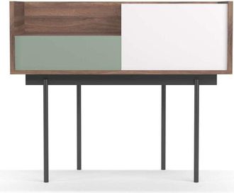 HERDASA Herdasa - Recibidor Modelo 671 Acabado Nogal Combinado Con Blanco Y Verde, 84cm(alto) 98cm(ancho) 31cm(prof.)