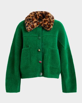 Essentiel Intention Jacket with Removable Leopard Faux Fur Collar