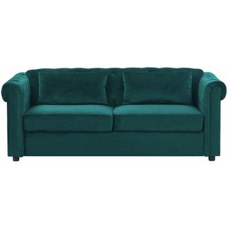 Beliani Divano Letto Chesterfield in Velluto Verde Scuro a 3 posti Estraibile Chesterfield