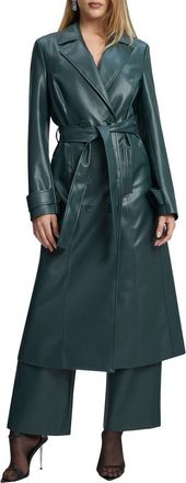 Bardot Double Breasted Faux Leather Trench Coat in Evergreen at Nordstrom Rack, Size X-Small