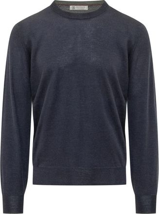 Brunello Cucinelli Crewneck Fine Gauge - Heren - Ronde hals truien - Blauw - L - Truien & Vesten