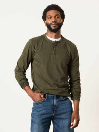 Fat Face FatFace Henley Khaki Green Long Sleeve Woodside T-Shirt