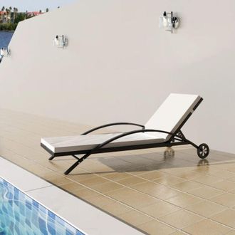 vidaXL Vidaxl - Lettino Prendisole con Cuscino e Ruote in Polyrattan Nero