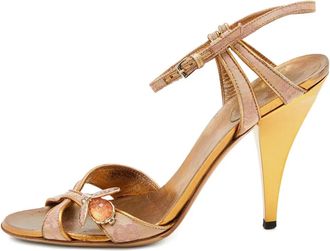 Gucci 110mm bee-embellishment sandals - women - Fabric/Leather/Leather/Leather - 37 - Gold