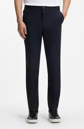 BOSS Kaiton Slim Fit Flat Front Stretch Cotton Blend Dress Pants in Dark Blue at Nordstrom, Size 34 X 32