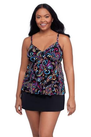 Trimshaper Leona V-Neckline Tankini Swimsuit Top in Painterly Paisley at Nordstrom, Size 16