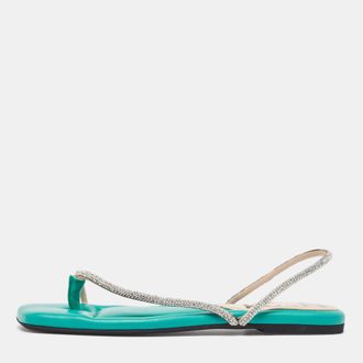 N&deg;21 N21 Green Leather Crystal Embellished Slingback Sandals