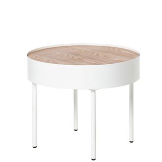 Koketto Home Mesa centro met&aacute;lica blanca redonda con tapa de chapa madera