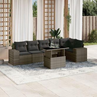 vidaXL Set De Sof&aacute;s De Jard&iacute;n 7 Pzas Con Cojines Rat&aacute;n Sint&eacute;tico Gris Vidaxl