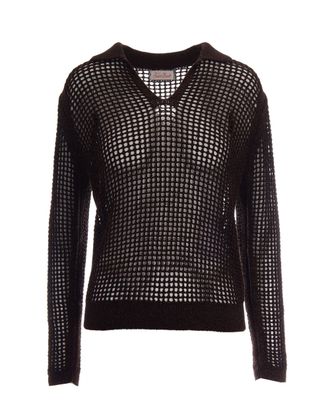 MC2 Saint Barth Loosely Knit Mesh Sweater with Open Collar and Lurex Detail