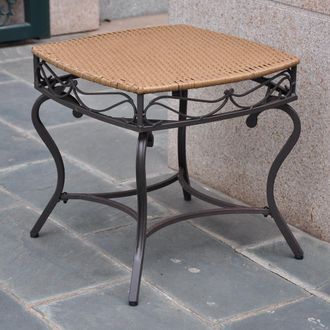 International Caravan Inc Valencia Resin Wicker/Steel Square Round Side Table