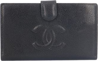 Chanel Black Grained Calfskin Long Wallet (Bi-Fold) (Pre-Owned)