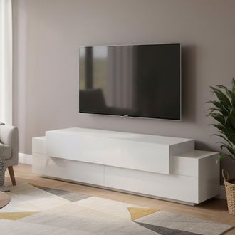 Dmora Dmora - Mueble De Televisi&oacute;n Dmirand, Aparador Bajo Para Sal&oacute;n, Base Soporte Tv, 100% Made In Italy, Cm 200x45h52, Blanco Brillo Y Mate