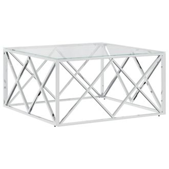 Berkfield Home Coffee Table 80x80x40 cm Stainless Steel & Glass in Silver | Size: 80 x 80 x 40 cm
