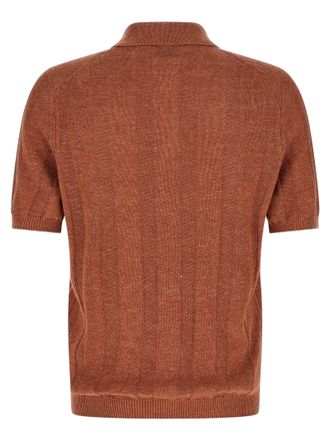 Brunello Cucinelli Mens Orange Linen Polo Shirt