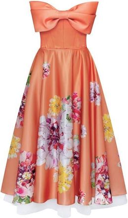 Milla Playful floral midi dress with bow in Orange Floral at Nordstrom, Size X-Small