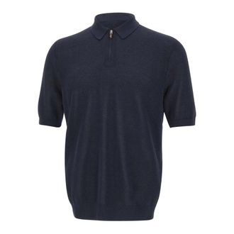 Eleventy Polo Shirts, male, Blue, Size: 2XL Cotton Zip-Up Polo Shirt